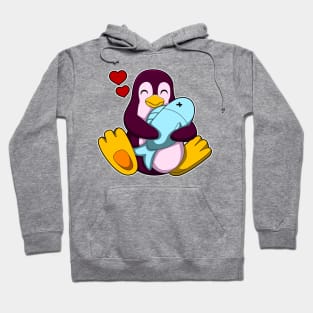 Penguin with Fish & Hearts Hoodie